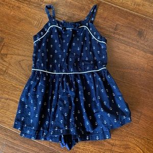 Janie and Jack navy anchor sailor one piece tank dress with shorts under, size 5